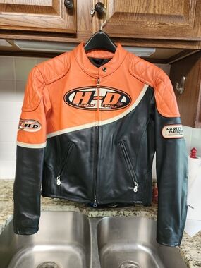 Harley-Davidson Black and Orange Leather Racing Jacket